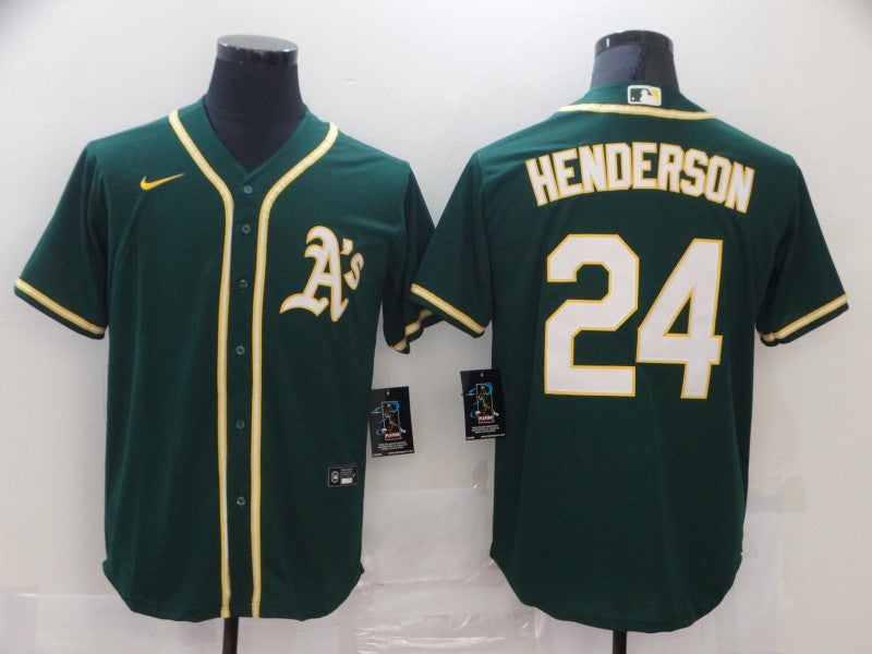 Men’s Oakland Athletics Rickey Henderson #24 Green Baseball Jersey