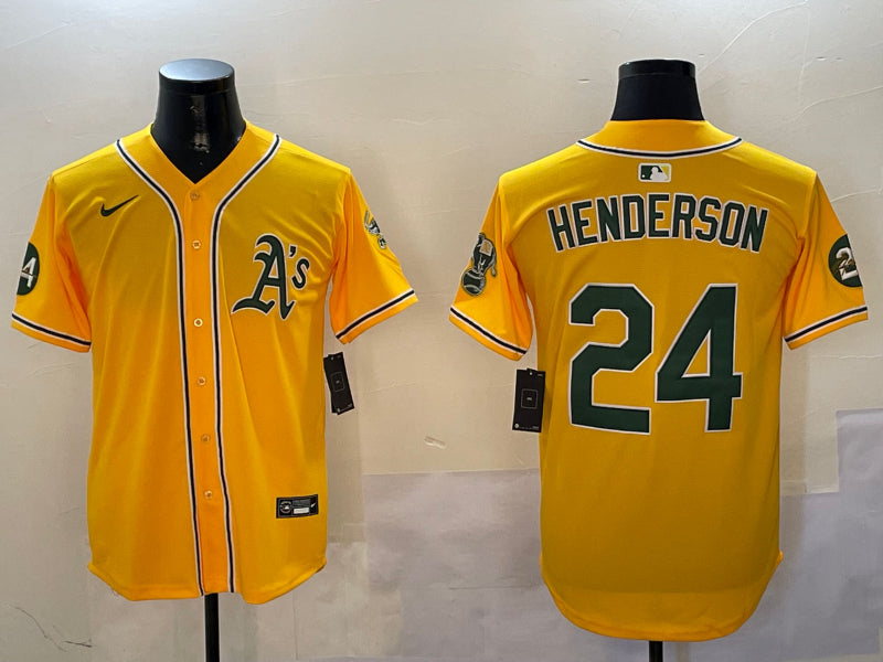 Men’s Oakland Athletics Rickey Henderson #24 Yellow Jersey