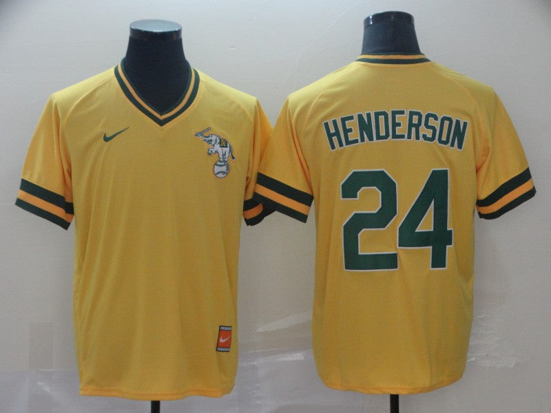 Men’s Oakland Athletics Rickey Henderson #24 Yellow Jersey