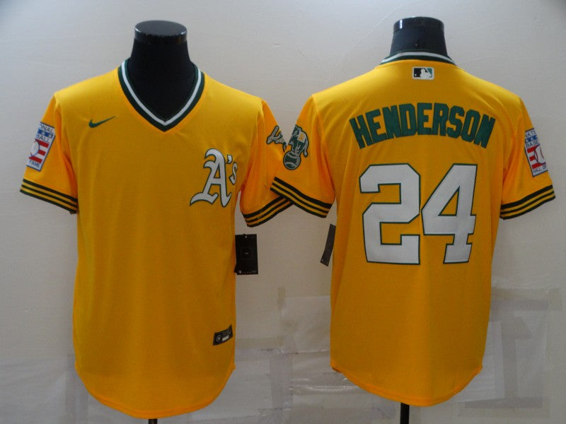 Men’s Oakland Athletics Rickey Henderson #24 Yellow Team Jersey