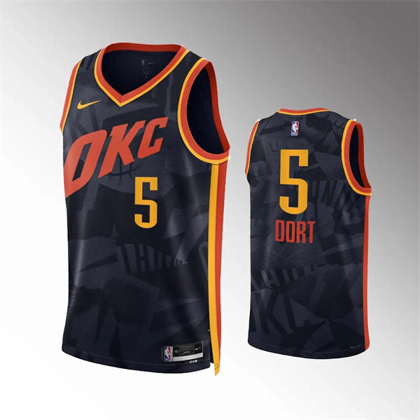 Mens Oklahoma City Thunder #5 Luguentz Dort Black 2023-24 City Edition Swingman Jersey