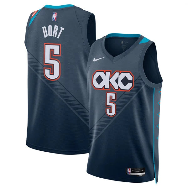 Mens Oklahoma City Thunder #5 Luguentz Dort Navy 2025-26 City Edition Swingman Jersey