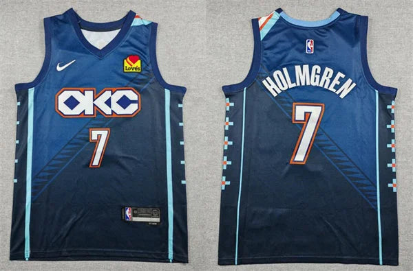 Mens Oklahoma City Thunder #7 Chet Holmgren Navy 2025-26 City Edition Swingman Jersey
