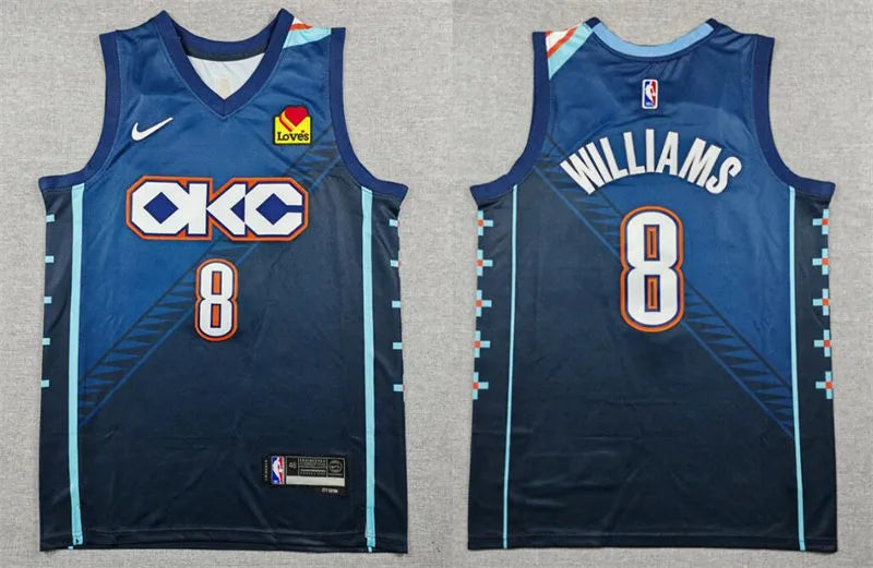 Mens Oklahoma City Thunder #8 Jalen Williams Navy 2025-26 City Edition Swingman Jersey