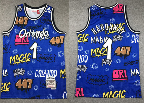 Men’s Orlando Magic #1 Penny Hardaway 1994-95 Mitchell&Ness Graffiti Jersey Blue