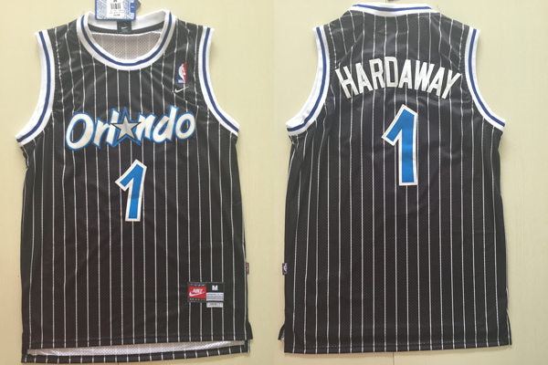 Men’s Orlando Magic #1 Penny Hardaway Nike Black Pinstripe Retro Jersey