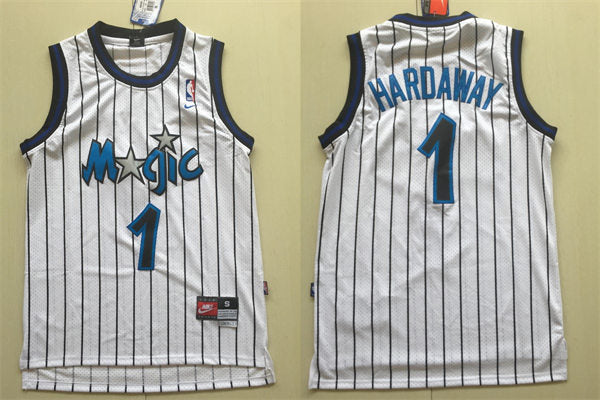 Men’s Orlando Magic #1 Penny Hardaway Nike White Pinstripe Retro Jersey