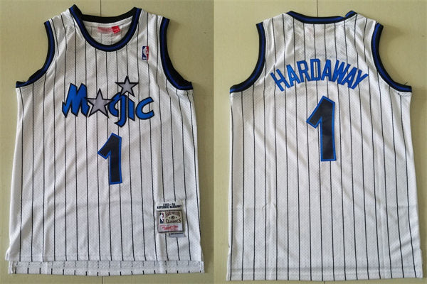Men’s Orlando Magic #1 Penny Hardaway White Pinstripe Throwback Jersey