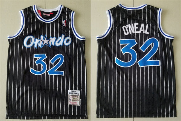 Mens Orlando Magic #32 Shaquille O’neal Black Pinstripe 1994-95 Throwback Jersey