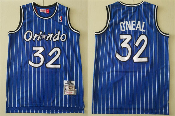 Mens Orlando Magic #32 Shaquille O’neal Blue Pinstripe 1994-95 Throwback Jersey