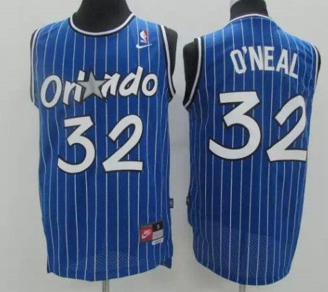 Mens Orlando Magic #32 Shaquille O’neal Blue Pinstripe Nike Throwback Jersey