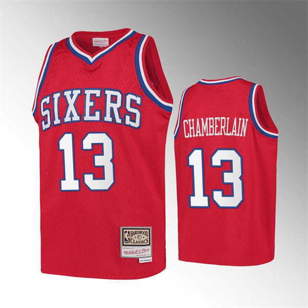 Mens Philadelphia 76ers #13 Wilt Chamberlain Mitchell & Ness Red Mesh 1996-97 Hardwood Classic Jersey