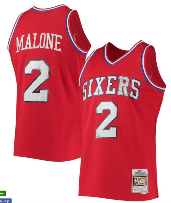 Men’s Philadelphia 76ers #2 Moses Malone Red Hardwood Classics Soul Swingman Throwback Jersey