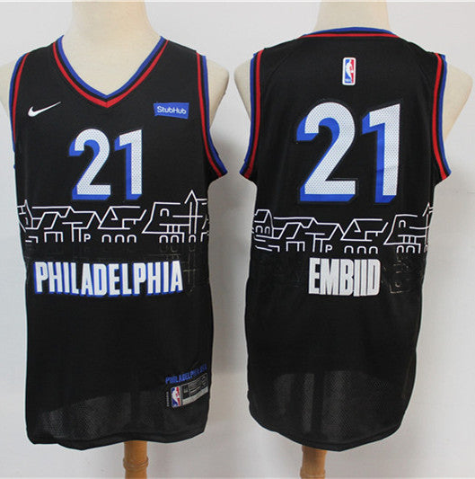 Men’s Philadelphia 76ers #21 Joel Embiid Black Nike 2021 NBA City Edition Jersey