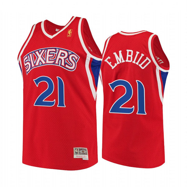 Mens Philadelphia 76ers #21 Joel Embiid Mitchell & Ness Red 90s Hardwood Classic Jersey