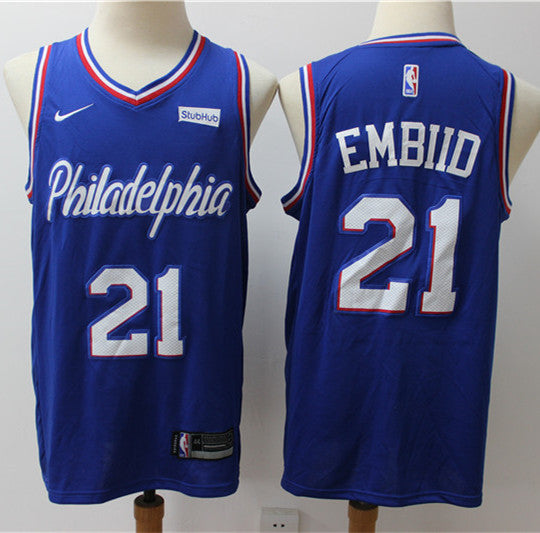 Men’s Philadelphia 76ers #21 Joel Embiid Nike Blue Classic Edition jersey