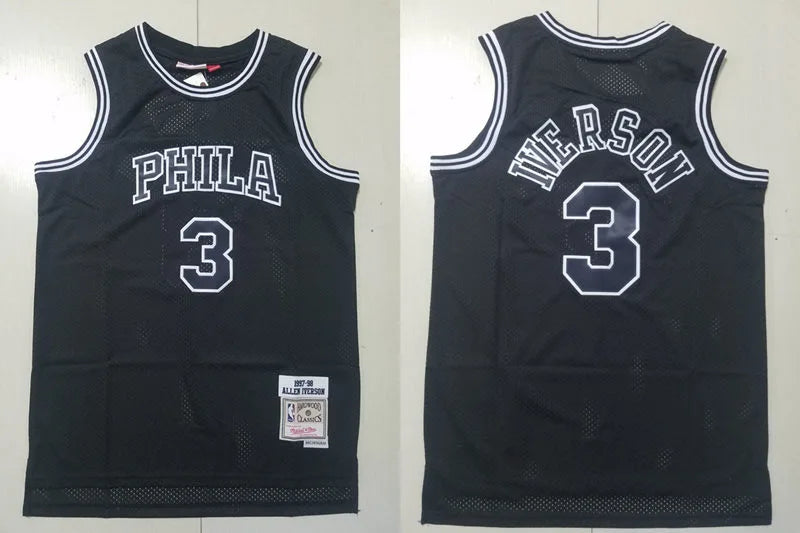 Men’s Philadelphia 76ers #3 Allen Iverson Black 1997-98 Throwback Hardwood Classic Jersey