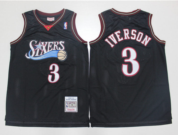 Men’s Philadelphia 76ers #3 Allen Iverson Black Mitchell & Ness 2000-01 Hardwood Classics Jersey