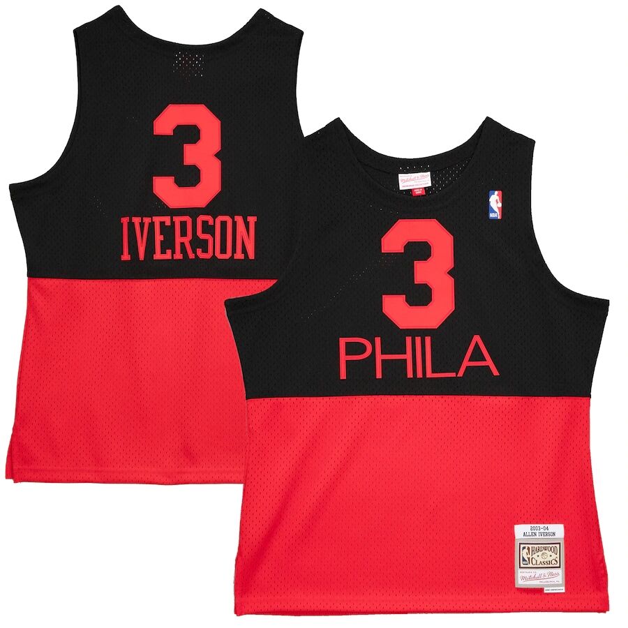 Men’s Philadelphia 76ers #3 Allen Iverson Black Red Mitchell & Ness 2003-2004 Hardwood Classics Reload Jersey