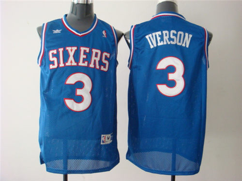 Men’s Philadelphia 76ers #3 Allen Iverson Blue Authentic Jersey