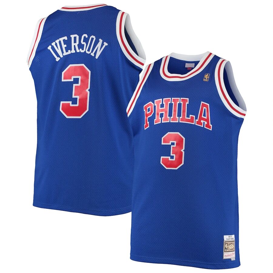 Men’s Philadelphia 76ers #3 Allen Iverson Mitchell & Ness Royal 1996-97 Hardwood Classics Swingman Jersey