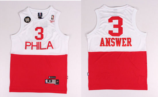 Men’s Philadelphia 76ers #3 Allen Iverson NickName THE Answer White Red Jersey