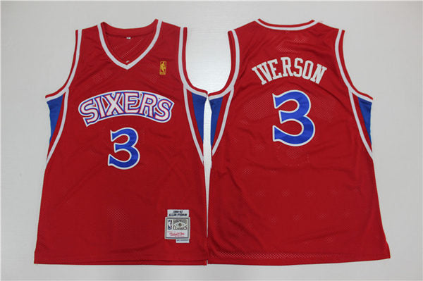 Men’s Philadelphia 76ers #3 Allen Iverson Red Mitchell & Ness 1996-97 Hardwood Classics Jersey