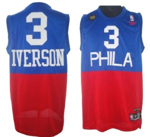 Men’s Philadelphia 76ers #3 Allen Iverson Soul Swingman Blue With Red 10TH Jersey