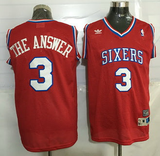 Men’s Philadelphia 76ers #3 Allen Iverson The Answer Nickname Red Soul Swingman Jersey