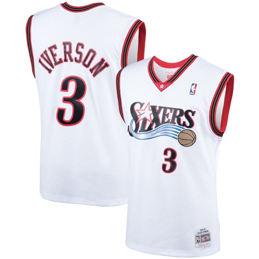 Men’s Philadelphia 76ers #3 Allen Iverson White 2000-01 Mitchell & Ness Hardwood Classics Throwback Jersey