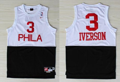 Men’s Philadelphia 76ers #3 Allen Iverson White Black Mitchell & Ness 2003-04 Hardwood Classics Throwback Jersey