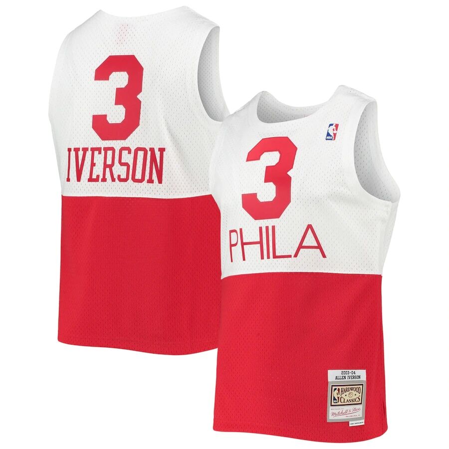 Men’s Philadelphia 76ers #3 Allen Iverson White Red Mitchell & Ness 2003-04 Hardwood Classics Swingman Jersey
