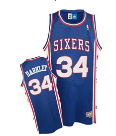 Men’s Philadelphia 76ers #34 Charles Barkley Blue Swingman Throwback Jersey