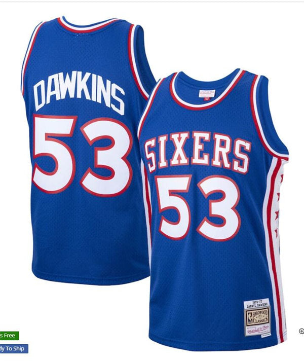 Mens Philadelphia 76ers #53 Darryl Dawkins Mitchell & Ness Royal 1976-77 Hardwood Classics Swingman Jersey