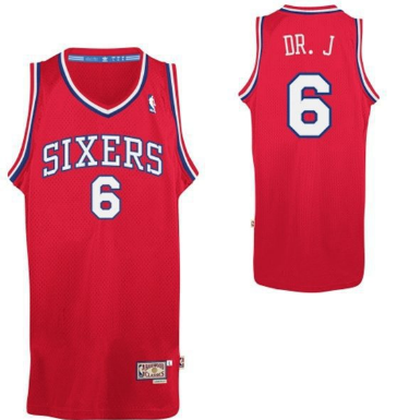 Men’s Philadelphia 76ers #6 Julius Erving DR. J Nickname Red Swingman Throwback Jersey