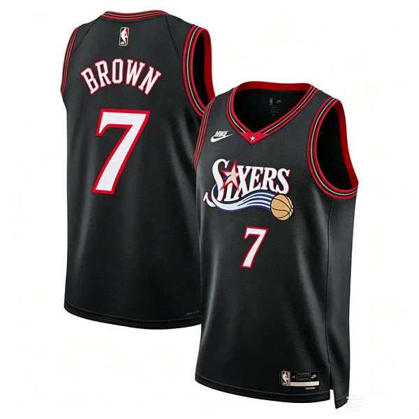 Mens Philadelphia 76ers #7 Jaylen Brown Nike Black Hardwood Classics Jersey