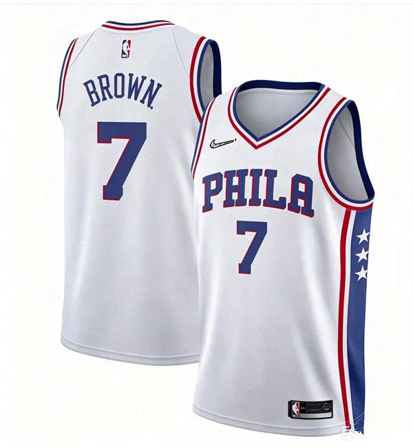 Mens Philadelphia 76ers #7 Jaylen Brown Nike White Association Edition Swingman Jersey