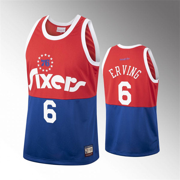 Men’s Philadelphia 76ers 76ers #6 Julius Erving Red Blue Mitchell & Ness Hardwood Classics Team Heritage Fashion Jersey