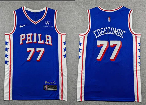 Mens Philadelphia 76ers #77 V. J. Edgecombe Nike Blue Icon Edition Swingman Jersey