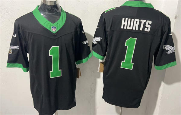 Mens Philadelphia Eagles #1 Jalen Hurts 2023 Nike Black 1996 Retro Jersey