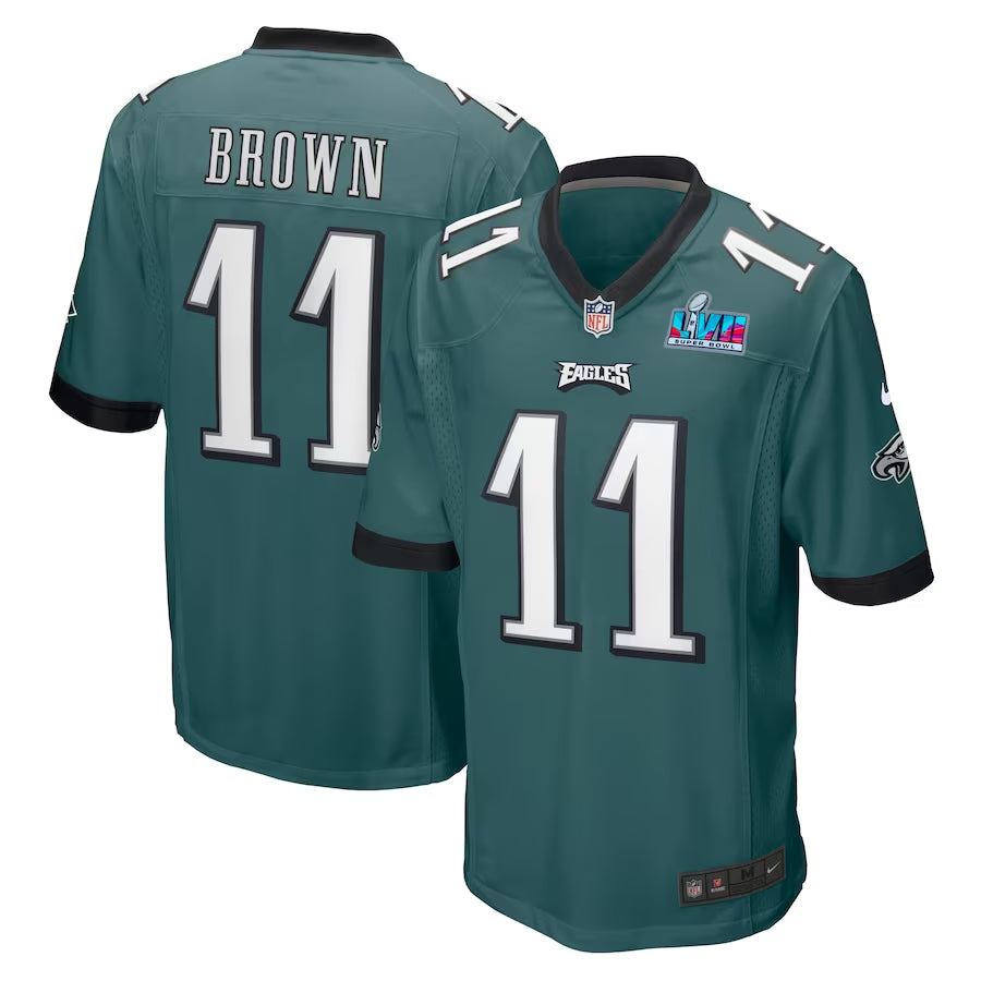 Men’s Philadelphia Eagles A.J. Brown #11 Midnight Green Super Bowl LVII Patch Jersey