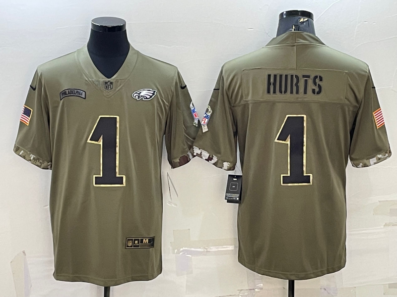 Men’s Philadelphia Eagles Jalen Hurts #1 Olive 2022 Salute To Service Limited Jersey