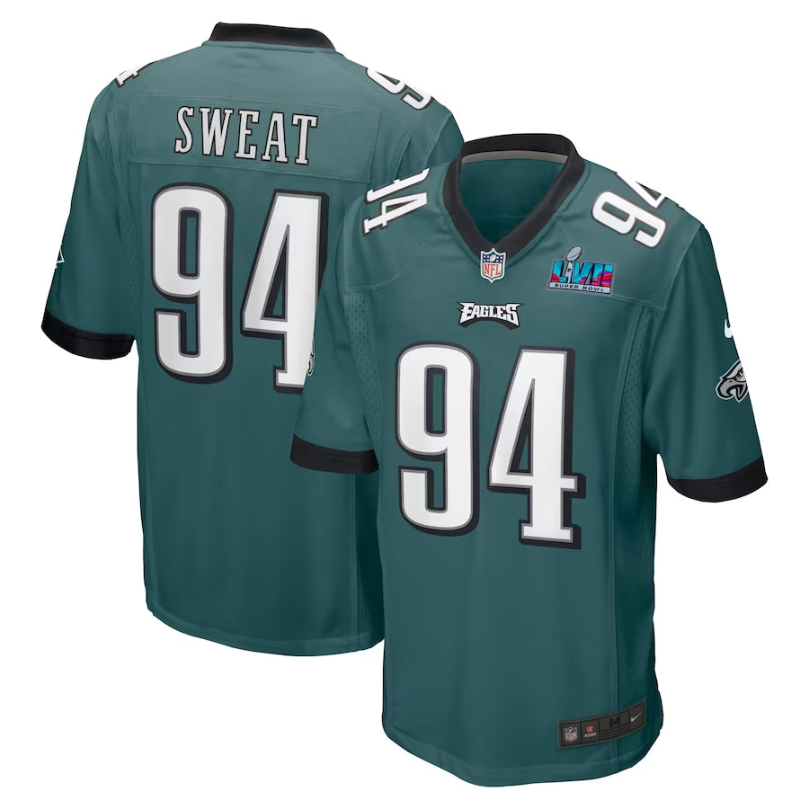Men’s Philadelphia Eagles Josh Sweat #94 Midnight Green Super Bowl LVII Patch Jersey