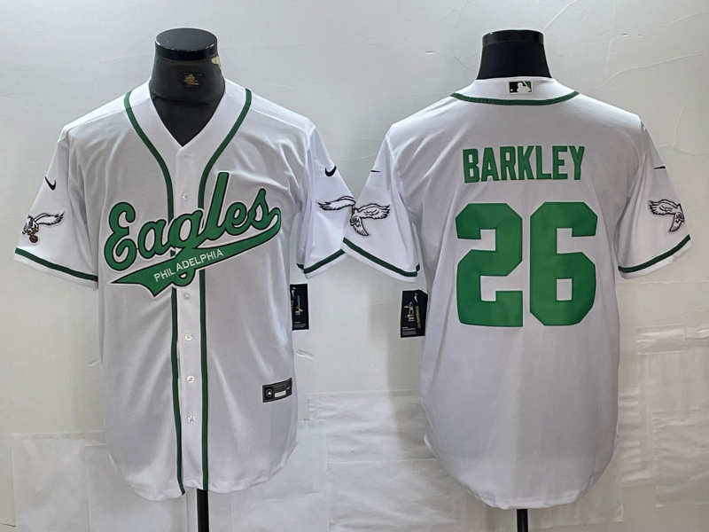 Men’s Philadelphia Eagles Saquon Barkley #26 White Jersey Joint Edition