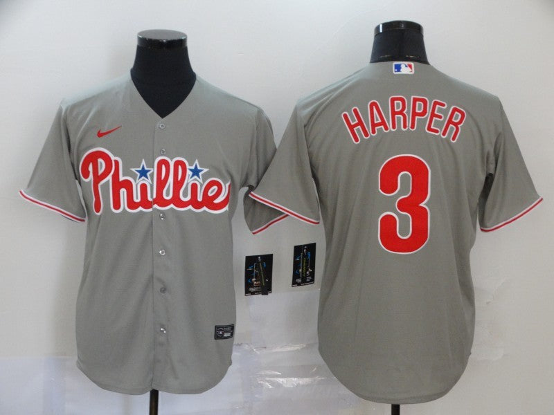 Men’s Philadelphia Phillies #3 Bryce Harper Majestic Jersey Gray