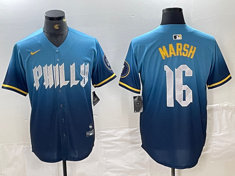 Men’s Philadelphia Phillies Brandon Marsh #16 Blue 2024 City Connect Limited Jersey