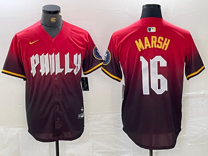 Men’s Philadelphia Phillies Brandon Marsh #16 Red 2024 City Connect Limited Jersey