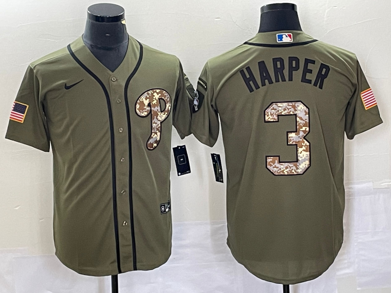 Men’s Philadelphia Phillies Bryce Harper #3 Army Green Jersey