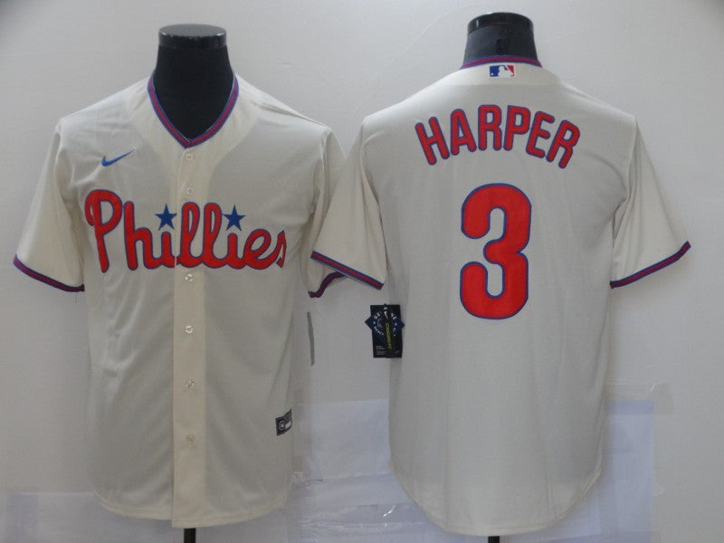 Men’s Philadelphia Phillies Bryce Harper #3 Beige Baseball Jersey