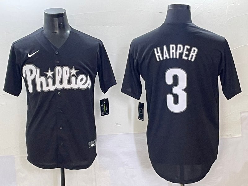Men’s Philadelphia Phillies Bryce Harper #3 Black Lights Out Jersey